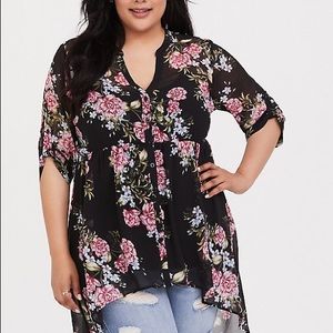 Torrid Lexi-black floral chiffon babydoll